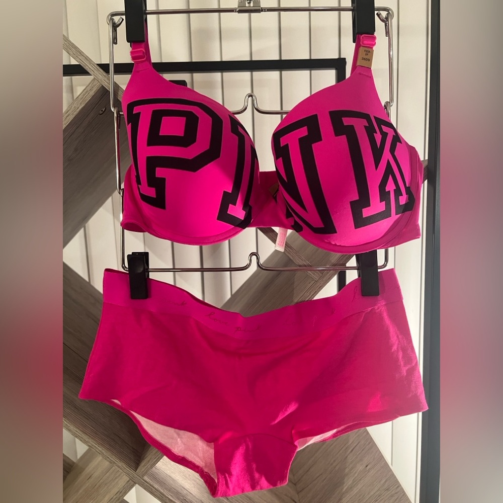 NWT Pink Push-Up Bra and Boyshort Panty Set